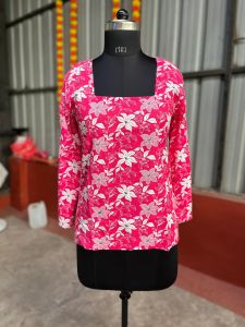 Pink Floral Printed Ladies Short Kurti