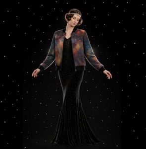 Womens Midnight Amber Celestial Mosaic Bomber Jacket
