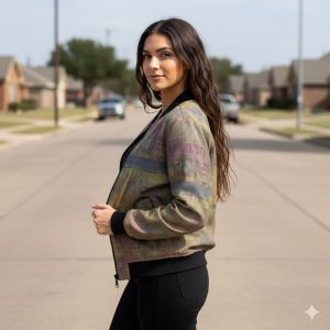 Womens Weathered Grid Bomber Jacket