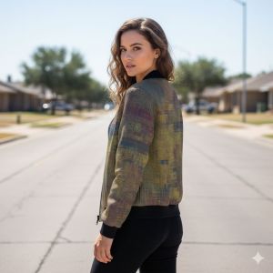 Womens Weathered Grid Bomber Jacket