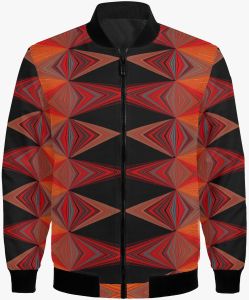 Womens Bold Orange Black Diamond Texture Bomber Jacket