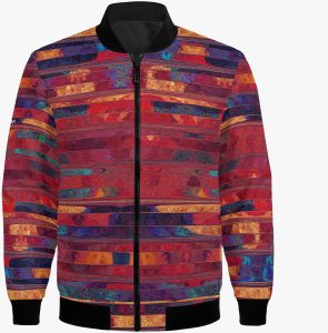 Womens Crimson Brushstroke Art Bomber Jacket