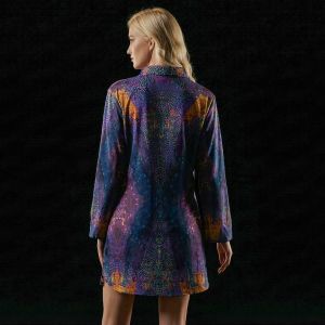 Womens Purple Teal Abstract Print Shirt