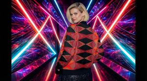 Womens Bold Orange Black Diamond Texture Bomber Jacket