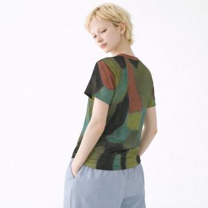 Womens Forest Teal Abstract Geometric Cotton T-Shirt