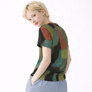 Womens Forest Teal Abstract Geometric Cotton T-Shirt