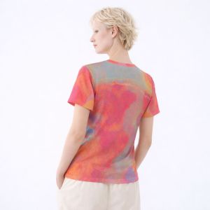 Womens Pink Orange Abstract Oil Paint Texture Cotton T-Shirt