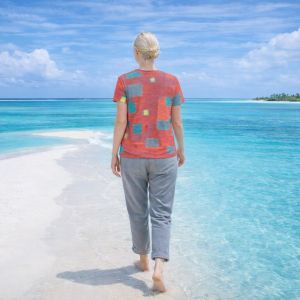 Womens Pink Sky Blue Patchwork Cotton T-Shirt