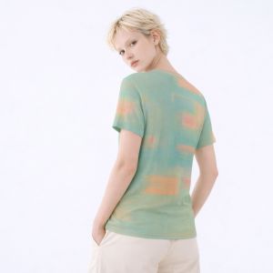 Womens Teal Apricot Abstract Cotton T-Shirt