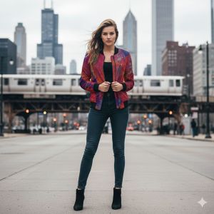 Womens Crimson Art Bomber Jacket