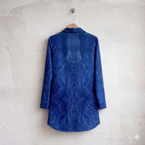Womens Blue Abstract Pattern Lapel Shirt