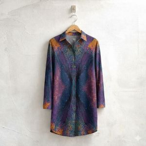 Womens Purple Teal Abstract Print Shirt