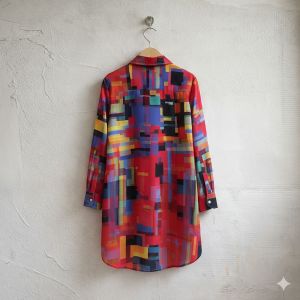 Womens Red Square Art Print Shirt