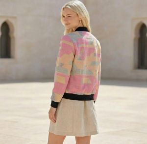 Womens Blush Strata Abstract Bomber Jacket