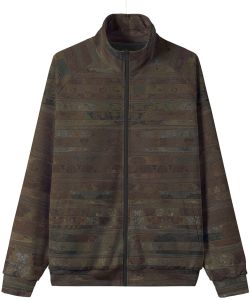 Mens Earth Tone Mosaic Texture Terra Stand Collar Jacket