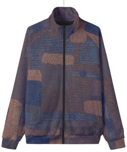 Mens Indigo Abstract Jacquard Texture Stand Collar Jacket