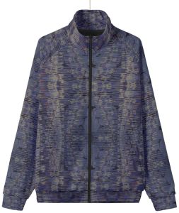 Mens Navy Blue Abstract Stand Collar Jacket