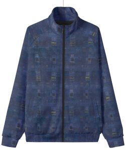 Mens Navy Cyan Digital Texture Stand Collar Jacket