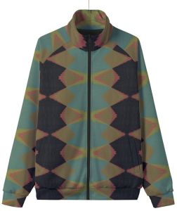 Mens Teal Geometric Harlequin Stand Collar Jacket
