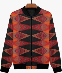 Womens Bold Orange Black Diamond Texture Bomber Jacket