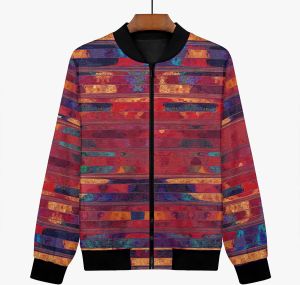 Womens Crimson Brushstroke Art Bomber Jacket