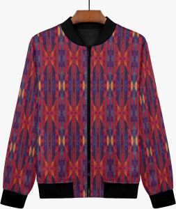 Womens Magenta Blue Painted Flame Bomber Jacket