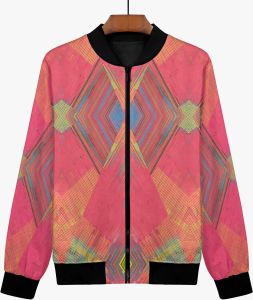 Womens Magenta Multi Tonal Mosaic Bomber Jacket