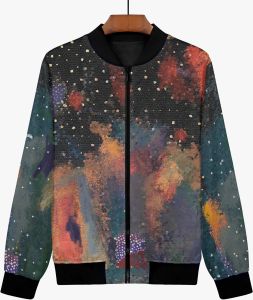 Womens Midnight Amber Celestial Mosaic Bomber Jacket