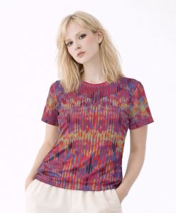 Womens Purple Red Geometric Glitch Pattern Cotton T-Shirt
