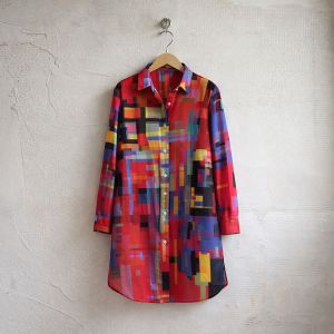 Womens Red Square Art Print Shirt