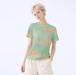Womens Teal Apricot Abstract Cotton T-Shirt