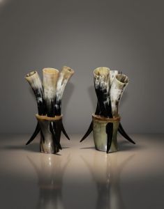 Handcrafted Natural Horn Glass Set with Stand