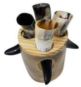 Natural Buffalo Horn Drinking Glass Set with Stand