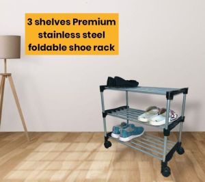 3 Shelf Stainless Steel Foldable Shoe Rack