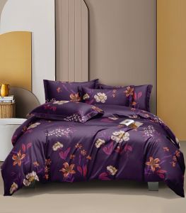 Dark Floral Purple Double Bed Cotton Bedsheet Set