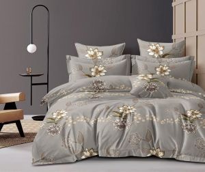 Elegant Floral Grey Double Bed Cotton Bedsheet Set