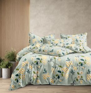 Elegant Floral Sage Double Bed Cotton Bedsheet Set