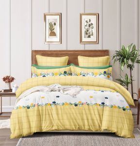 Floral Border Yellow Double Bed Cotton Bedsheet Set
