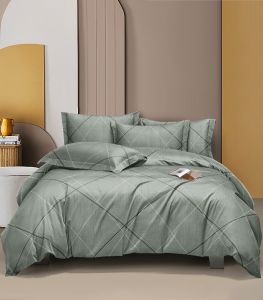 Geometric Sage Grey Double Bed Cotton Bedsheet Set