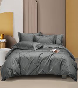 Modern Geometric Grey Double Bed Cotton Bedsheet Set