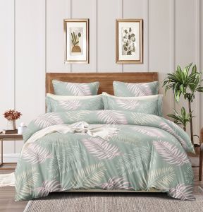 Soft Botanical Leaf Print Double Bed Cotton Bedsheet Set