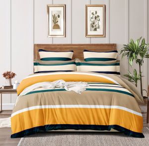 Stylish Stripe Pattern Double Bed Cotton Bedsheet Set