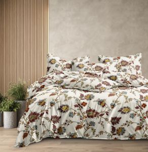 Vintage Floral Cream Double Bed Cotton Bedsheet Set