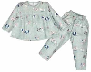 Girls Printed Cotton Night Suit Set