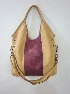 Brown and Yellow Leather Hobo Shoulder Bag