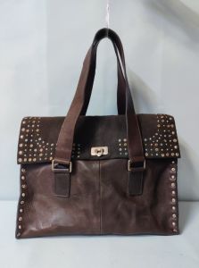 Brown Stud Leather Tote Bag