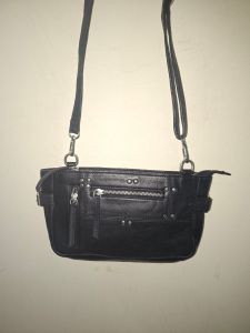 Ladies Black Leather Flat Cross Body Bag