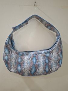 Ladies Blue and White Leather Half Moon Bag