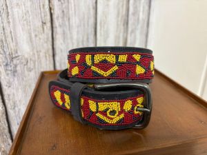 Mens Black Leather Beaded Belt