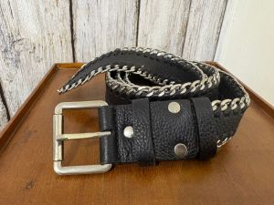 Mens Black Leather Belt With Chain